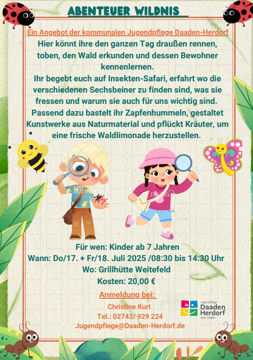 Abenteuer Wildnis Hier sehen Sie den Flyer zum Workshop Abenteuer Wild von den Jugendpflege.