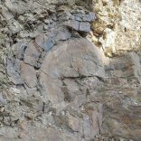 Felswand am Maudener Backes auch Geotop Kleine Falte bekannt, das den Aufbau des geologischen Untergrundes im Rheinischen Schiefergebirge zeigt.