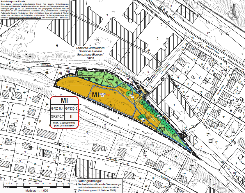 Hier sehen Sie die Aufstellung des vorhabenbezogenen Bebauungsplanes “Freikirchliches Gemeindezentrum Biersdorf“ gem. § 13a BauGB in der Stadt Daaden.