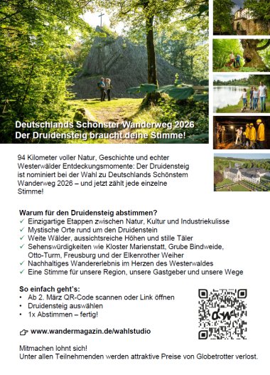 Flyer für die Abstimmung zum schönsten Wanderweg Deutschlands.