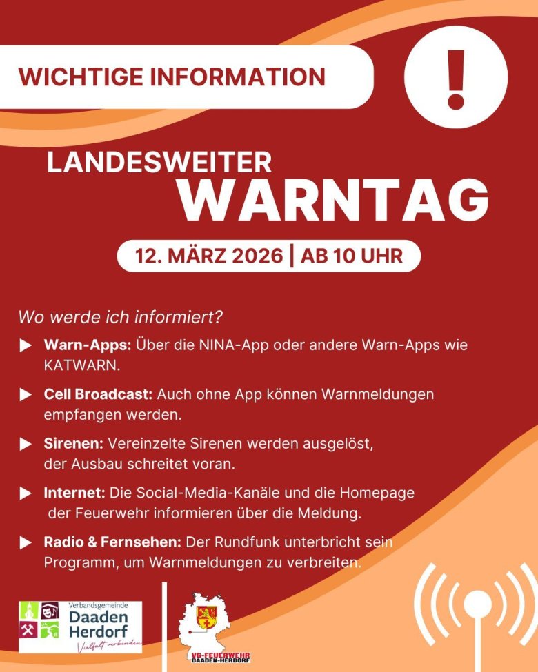Flyer Vorankündigung zum Landesweiten Warntag.