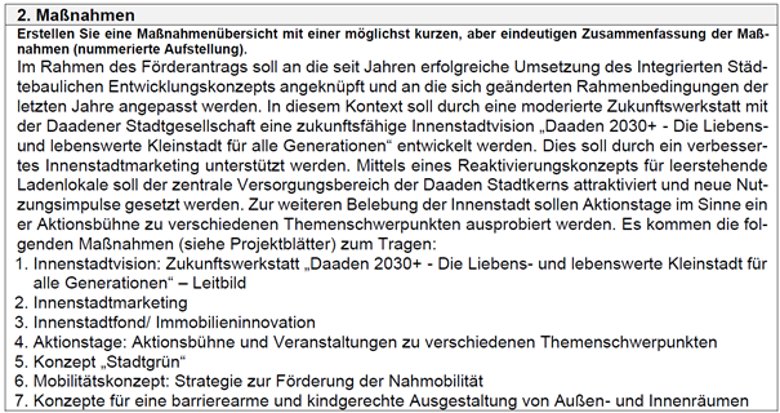 Hier sehen Sie die Auflistungen von Maßnahmen aus der Stadtratssitzung der Stadt Daaden.