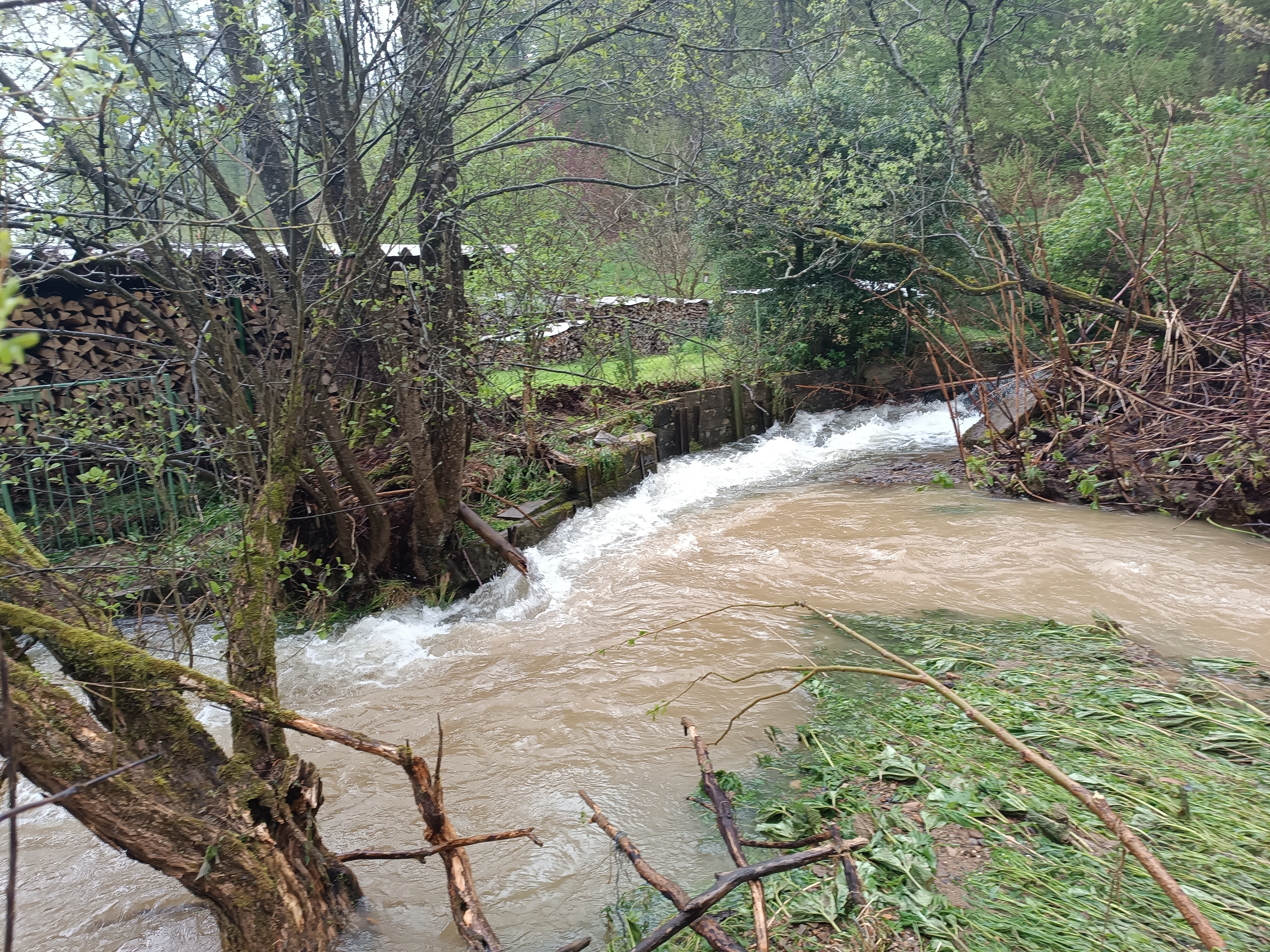 Hier sehen Sie die Einmündung des Maudener in den Derscher Bach bei Hochwasser