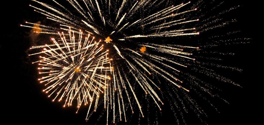 Es ist ein Feuerwerk vor dunklem Nachthimmel zu sehen.